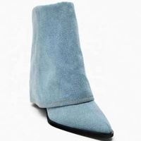 Bottes de pantalon sexy style cheville à talon bloc pour femmes bottes d'hiver confortables en denim à talon haut pour femmes