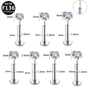 Piercing de lèvre en titane G23 avec zircone ronde, clou simple pour piercing corporel, boucle d'oreille unisexe pour usage quotidien - Product Image 2