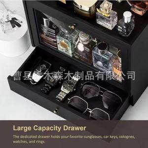 Boîte de rangement pour parfums en bois avec tiroir pour hommes, organisateur de bureau, couleur unie, sans couvercle - Product Image 2