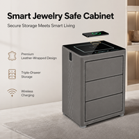 Coffre-fort intelligent pour bijoux, 3 tiroirs, rangement de luxe pour bijoux avec charge sans fil pour la chambre à coucher