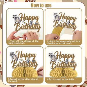8 pièces de centres de table en nid d'abeille sur le thème du raton laveur, décorations de table pour <span class=keywords><strong>anniversaire</strong></span> et baby shower - Product Image 5