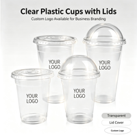 Gobelets en plastique PET transparent de haute qualité avec couvercles, personnalisables avec logo, jetables, pour bubble tea, café glacé, jus