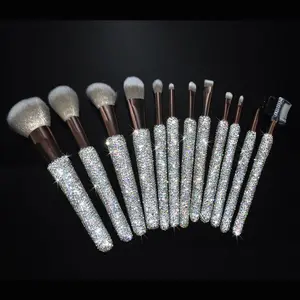 Full Rhinestones Crystal Handle 12 Pieces Luxury Makeup Brushes Private Label Makeup Brush Set