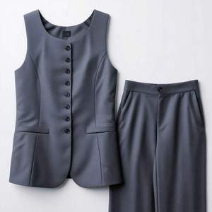 Completo da <span class=keywords><strong>Ufficio</strong></span> Donna su Misura Primavera/Estate: Top Senza Maniche con Scollo Rotondo + Pantaloni a Gamba Larga - Product Image 6