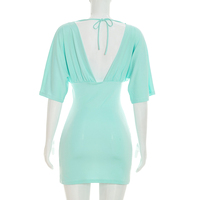 Robe d'été pour femmes Viviblook C26DS218, nouvelle robe moulante mini à col en V plissée de couleur unie pour femmes