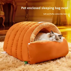 Nid de chat semi-fermé chaud, sac de couchage thermique d'hiver <span class=keywords><strong>pour</strong></span> animaux de compagnie, lit en similicuir coupe-vent portable <span class=keywords><strong>pour</strong></span> petits animaux d'intérieur - Product Image 2