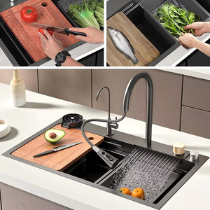 Popolare Lavello da <span class=keywords><strong>Cucina</strong></span> Grande a <span class=keywords><strong>Vasca</strong></span> Singola Multifunzione, Antigraffio, con Display Digitale a LED, in Acciaio Inossidabile 304, con Cascata - Product Image 3