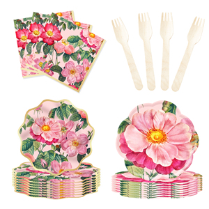 Decoración de Fiesta con Temática Floral DAMAI, Platos, Vasos y Servilletas de Papel con Diseño de Peonías Rosas de Lujo para Fiestas de Niñas - Product Image 4