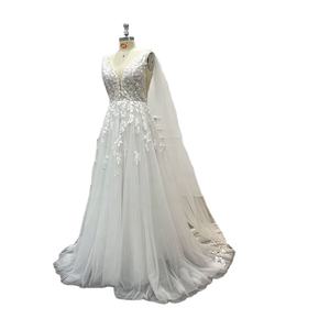Fabricant de robes de mariée élégantes une ligne col en V rustiques en dentelle <span class=keywords><strong>2023</strong></span> Alibaba femmes Boho ailes détachables robes de mariée ivoire civile - Product Image 2