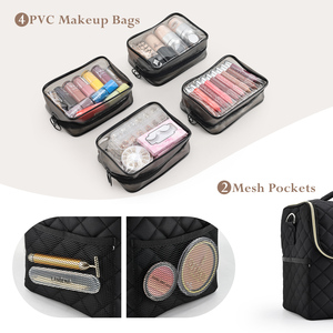 Large Nail Art Box Travel <b>Vanity</b> Box Makeup <b>Case</b> with 4 PVC Makeup Storage Bag Cosmetic Storage Box Beauty Organizer <b>Case</b> - Product Image 5
