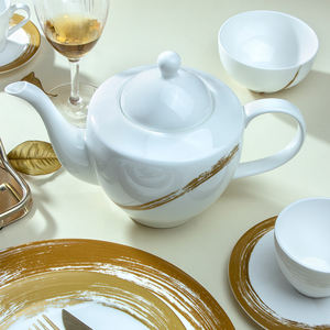 Vajilla de porcelana nórdica para restaurante, juegos de platos de lujo con borde dorado y <span class=keywords><strong>cerámica</strong></span> blanca, venta al por <span class=keywords><strong>mayor</strong></span> - Product Image 6
