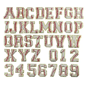 7厘米棒球图案颜色字母和数字毛巾绣花补丁布字母绣花补丁