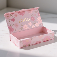 Kostenlose 3D Mock Custom Magnetic Geschenk box Luxus biologisch abbaubare Karton verpackung Pink Flower Printed Rigid Box mit Goldfolie Logo