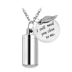 Ti amo <span class=keywords><strong>ancora</strong></span> per animali domestici ciondolo in urna cremazione cilindro in acciaio inossidabile con ciondolo in cenere d'argento ricordo catene con ali d'angelo - Product Image 5