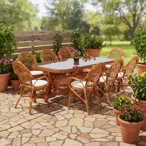 ชุดโต๊ะรับประทานอาหารหวายสไตล์โมเดิร์นแบบไม่พับได้ สำหรับร้านอาหารและโรงแรม ใช้กลางแจ้ง โต๊ะยาว - Product Image 3