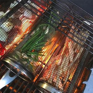 Barbecue Cages Barbecue Grill Grate Camping Picnic Cookware Outdoor Round BBQ Campfire Grill Grid Rolling Grill Basket - Product Image 3