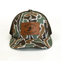Casquette de camionneur personnalisée OEM à 6 panneaux en maille et en toile de haute qualité en denim et toile pour l'extérieur avec logo en cuir