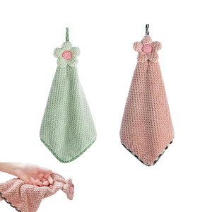 8069 Kawaii Buena absorción de agua Coral Fleece Secador de manos Toalla de flores con lazo colgante para cocina Secador de manos Toalla Baño - Product Image 1