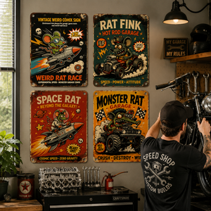 Para Venta al por Mayor: Póster Metálico Decorativo de Rat Fink, Letrero de Pared de Hierro, Decoración para Garaje o Cuarto de Hombre, Regalo para el Día del Padre y Año Nuevo - Product Image 1