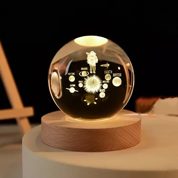 Honor of Crystal Creativity Bola de cristal láser 3D personalizada Luz Sistema solar Bola de cristal