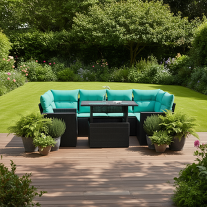 7 Piece Black Poly <b>Rattan</b> Patio <b>Sofa</b> Set With Cushions Garden Furniture Outdoor Seating 6 Person Contemporary Design - Product Image 2