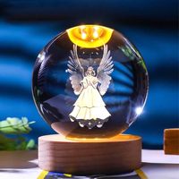 Lampe de nuit LED boule de cristal 3D 6cm 8cm avec base en bois, motif Vierge Marie et croix, écologique, design personnalisable, pour décoration de mariage et de maison