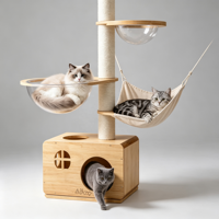 Arbre à chat en pin de 260 cm du sol au plafond avec condo, hamac, capsule et poteaux à gratter en sisal pour usage intérieur multi-chats