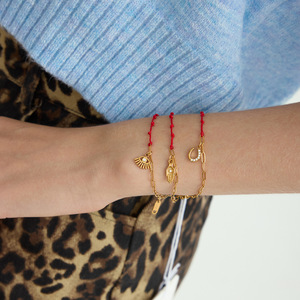 Fashion Charm Bracelets Red <b>Rope</b> Gold <b>Chain</b> With Moon Hand Eye Pendant Jewelry Gift Set - Product Image 2