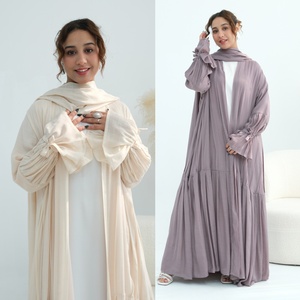 Nueva Abaya <span class=keywords><strong>2026</strong></span> EID para Mujer, Abaya de Lino Viscosa Plisada, Abaya Abierta, Vestido Musulmán, Ropa Islámica, Cárdigan para Mujer, Hiyab, Conjunto de 2 Piezas - Product Image 1