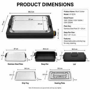 Electric Outdoor Grill Die Casting Aluminum Detachable Plate 1500W Mechanical Timer Control PTFE <b>Smokeless</b> Commercial Use - Product Image 3