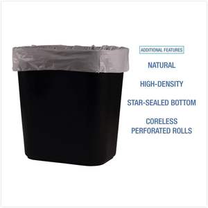 Boardwalk BWK242306 Natural 7-10 Gal Waste Can Liners 24 X 24 6 MIC 50 <b>Bags</b>/Roll 20 Rolls/CTN1 CT <b>Household</b> <b>Trash</b> <b>Bags</b> - Product Image 6