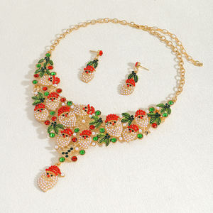 3ピース/セットファッション手作りビーズクリスマスネックレスイヤリングジュエリーセットビンテージ黄金の声明クリスマスサンタクロースネックレス - Product Image 5