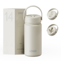 Bouteille d'eau isotherme en acier inoxydable de 14 oz avec poignée de transport portable, double paroi, anti-fuite, gourde de voyage, logo personnalisé