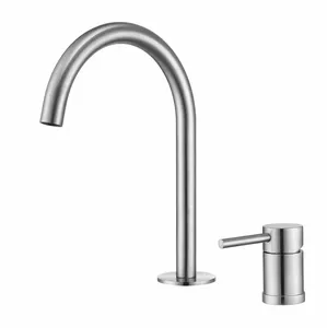 Deck Mounted 2 Holes Taps Basin Faucet Swan Stainless Steel SS 304 Taps Bathroom Basin Hot And Cold Water Mixer Faucet Bibcock