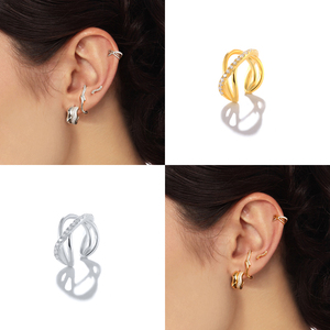 Boucles d'oreilles sans perçage en forme de croix en zircon, manchette d'oreille pour femme, bijoux en argent sterling 925 - Product Image 5