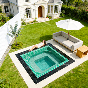 Piscina SPA cuadrada personalizada de fibra de vidrio con azulejos de mosaico para entretenimiento en el hogar, piscina SPA para exteriores - Product Image 5