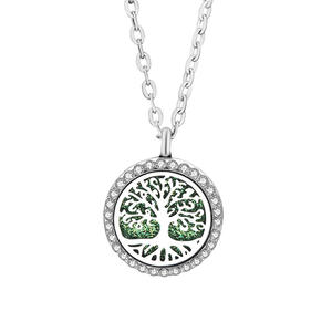Collier avec pendentif arbre de vie en acier inoxydable, aromathérapie, bijoux avec diamant - Product Image 1