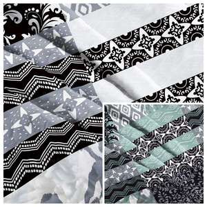 Impreso Patchwork patrón poliéster Material negro <span class=keywords><strong>turquesa</strong></span> Color 3 uds juego de cama <span class=keywords><strong>colcha</strong></span> para tamaño Queen/King - Product Image 5