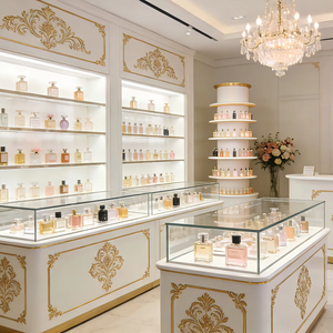 Vitrine murale de luxe en verre trempé et métal avec éclairage LED <span class=keywords><strong>pour</strong></span> présentation de parfums en magasin et en musée - Product Image 2