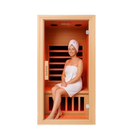Ruang Sauna Inframerah Kayu Solid Hemlock Modern dengan Jendela Transom, Pemanas Rendah EMF, Kapasitas 1 Orang untuk Apartemen & Vila