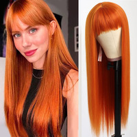 Peluca Larga y Lisa Sintética con Flequillo, Sedosa y sin Encaje, Peluca Completa para Mujer, Peinado Diario a la Moda