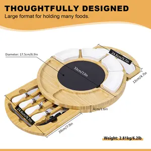 GL Unique Design Expandable Bamboo Cheese Charcuterie Board With Fruit Cheese Plates Trays And Knife Set