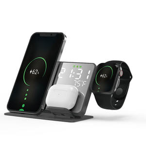 Estación de carga multifunción de 15W con pantalla de termómetro, reloj despertador con espejo de escritorio, cargador inalámbrico para iPhone <span class=keywords><strong>Samsung</strong></span> - Product Image 1
