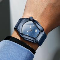 Montre à quartz pour homme BINBOND tendance à succès, originale Cyber Edge, bracelet en cuir élégant, montre-bracelet étanche 30 m, Relojes pour homme