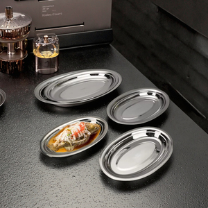 Assiette ovale en acier inoxydable 201/304 pour poisson vapeur, <span class=keywords><strong>plateau</strong></span> doré pour servir des fruits <span class=keywords><strong>de</strong></span> <span class=keywords><strong>mer</strong></span> grillés et <span class=keywords><strong>de</strong></span> la viande - Product Image 3