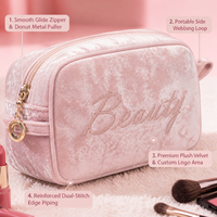 Pochette cosmétique en velours personnalisée, broderie script, trousse de toilette de voyage, grande capacité, fermeture éclair, organiseur de maquillage pour femmes et filles