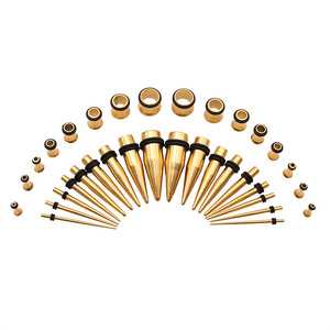 Golden Brass Conical Ear Tapers Expansion Kit 18K Purity Unisex Piercing Jewelry Spike Geometric Shape for Ear Stretching - Product Image 1