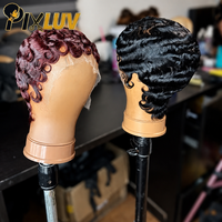 Vendor Wig Rambut Asli Pixie Cut, Wig Transparan hd Lace Front Tanpa Lem, Wig Pixie Cut Finger Wave, Rambut Vietnam Mentah