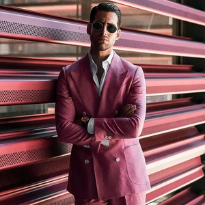 Moda Rosa hombres trajes de dos piezas (<span class=keywords><strong>chaqueta</strong></span> + Pantalones) Conjunto de doble botonadura novio solapas en pico fiesta de graduación Blazers boda invitado desgaste - Product Image 1