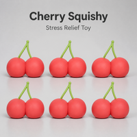Balle anti-stress souple et compressible en forme de cerise, tige verte, rouge vif, à rebond lent, pour bureau